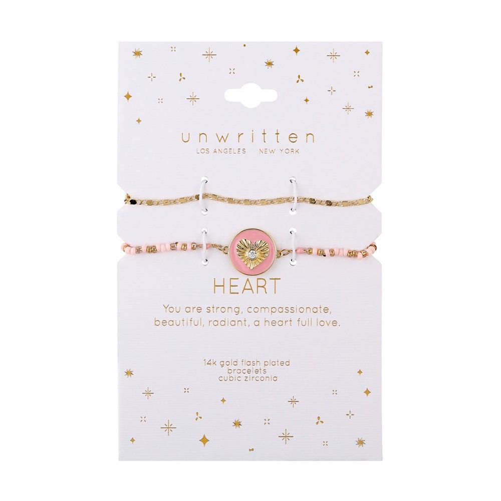 商品Unwritten|14K Gold Flash-Plated Brass Cubic Zirconia Pink Heart Cord and Chain Bracelet,价格¥104,第4张图片详细描述