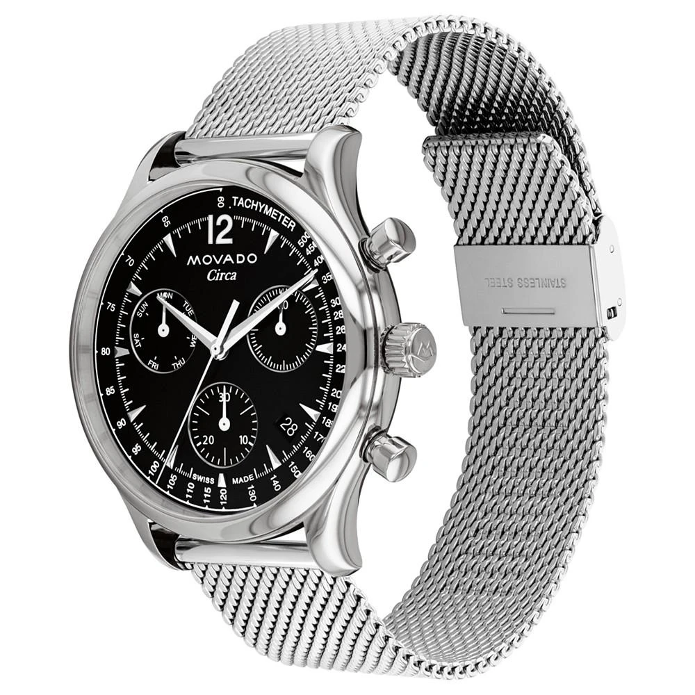 商品Movado|Men's Swiss Chronograph Heritage Series Circa Stainless Steel Mesh Bracelet Watch 43mm,价格¥5185,第3张图片详细描述