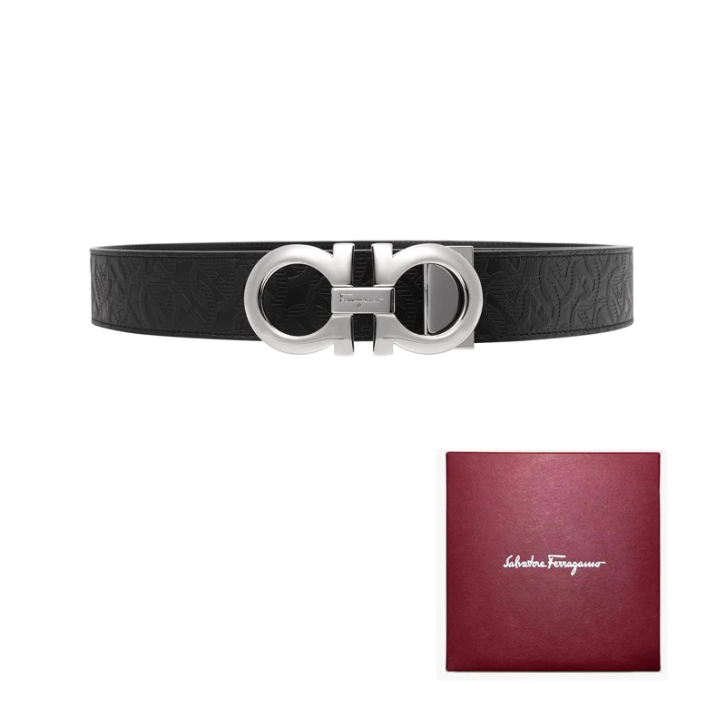 商品[国内直发] Salvatore Ferragamo|Salvatore  菲拉格慕 黑色 男士金属Gancini扣饰双面可调式腰带 宽3.5cm,价格¥3399,第6张图片详细描述
