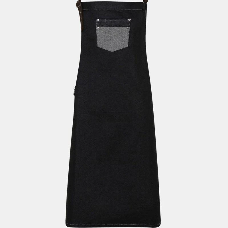 商品Premier|Premier Unisex Adults Division Waxed Look Faux Leather Denim Bib Apron (Black Denim) (One Size) (One Size) ONE SIZE,价格¥237,第1张图片