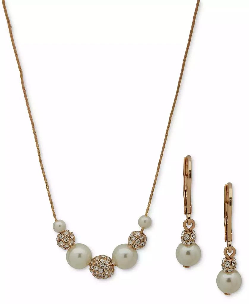 商品Anne Klein|Gold-Tone Pavé Fireball & Imitation Pearl Statement Necklace & Drop Earrings Set,价格¥210,第1张图片