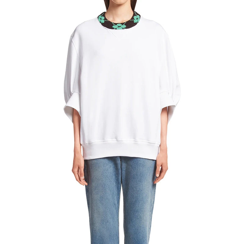 商品Prada|【预售3-7天】普拉达 21年秋冬 女士白色提花细节Oversize圆领运动衫卫衣135705_1T56_F0K2X_S_212,价格¥9627,第4张图片详细描述