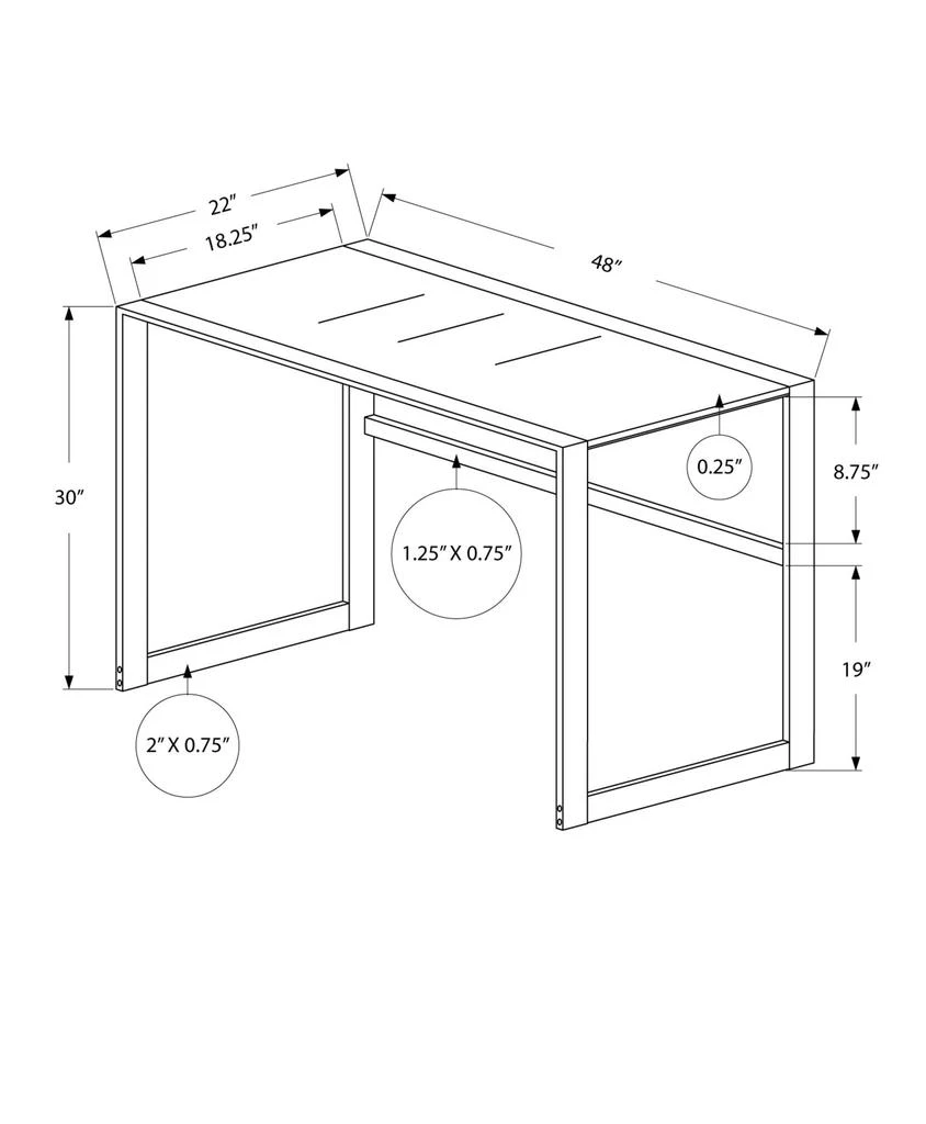 商品Homezia|22" Silver Glass Computer Desk,价格¥3669,第5张图片详细描述