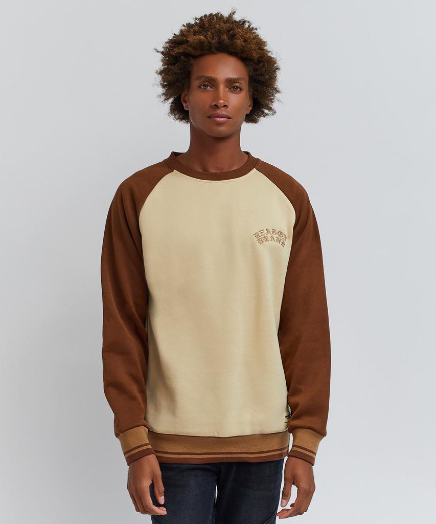商品Reason Clothing|Nash Fleece Colorblocked Crewneck - Brown,价格¥289,第1张图片