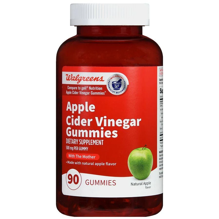 商品Walgreens|Apple Cider Vinegar 500 mg Gummies (90 days) Natural Apple,价格¥141,第2张图片详细描述