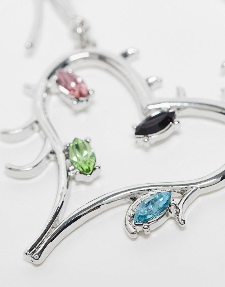 商品Reclaimed Vintage|Reclaimed Vintage unisex drippy necklace with heart pendant in silver,价格¥98,第5张图片详细描述