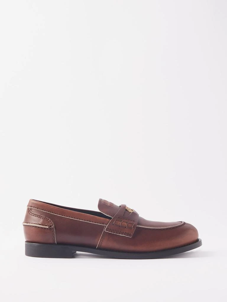 商品Miu Miu|Logo-coin raw-edge leather loafers,价格¥9221,第1张图片