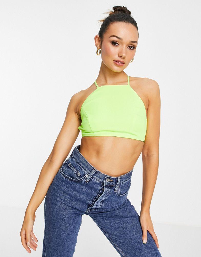 Topshop halter neck crop top in neon green商品第1张图片规格展示