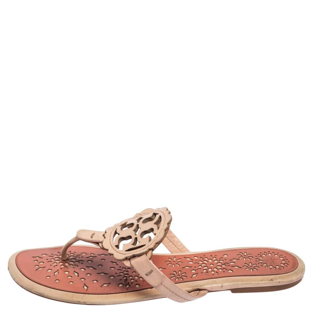 Tory Burch Pink Leather Mini Miller Thong Flat Sandals Size 41商品第2张图片规格展示