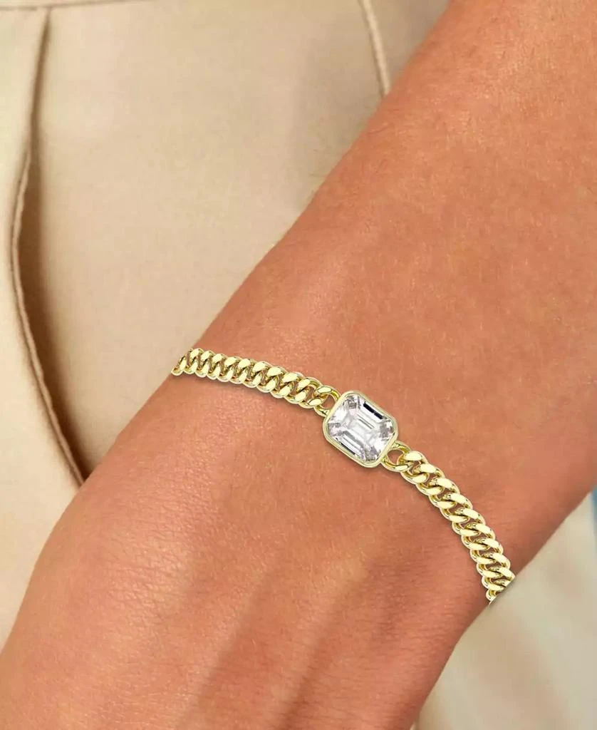 商品Macy's|Cubic Zirconia Large Cuban Link Bracelet in 14k Gold-Plated Sterling Silver,价格¥421,第2张图片详细描述