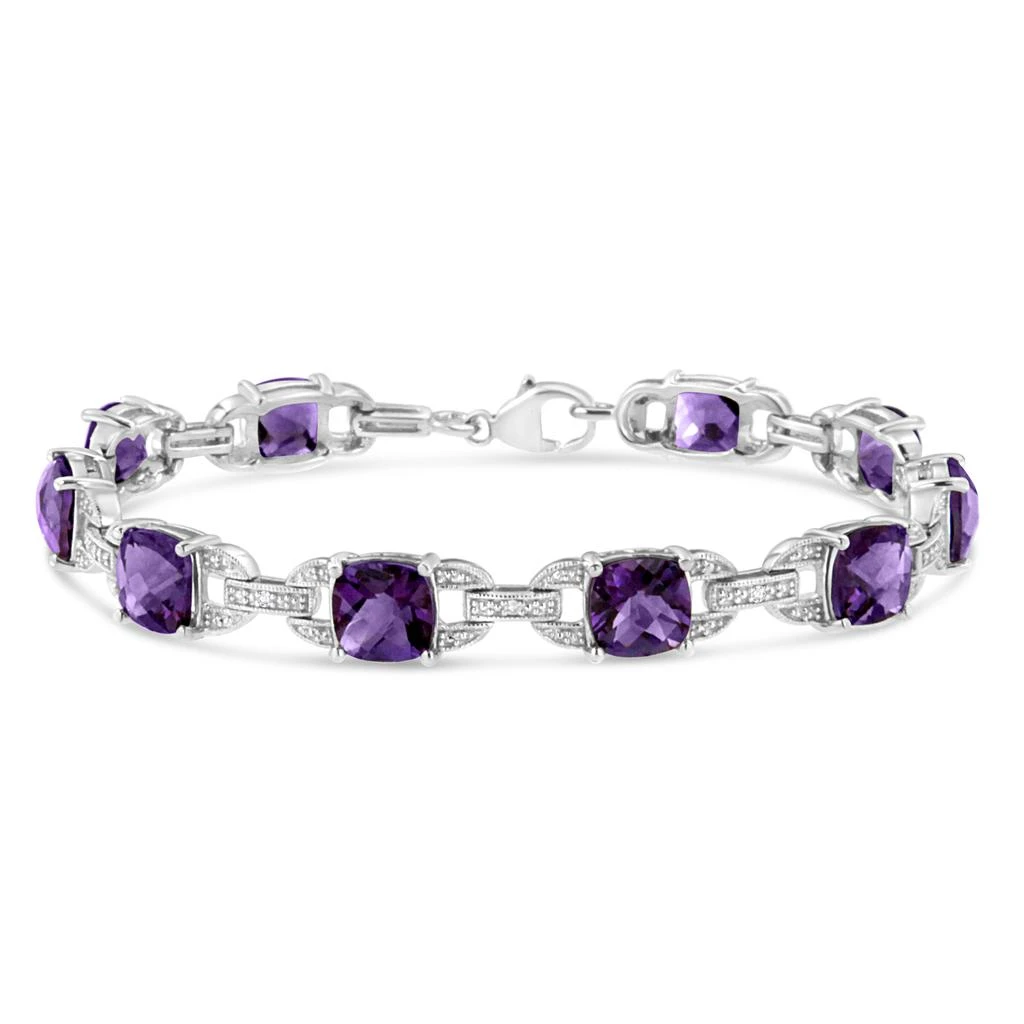 商品Haus of Brilliance|.925 Sterling Silver 7mm Cushion Cut Amethyst Gemstone and Diamond Tennis Link Bracelet,价格¥8105,第1张图片