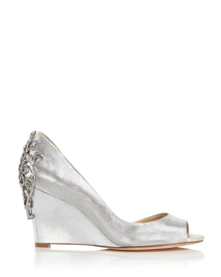 商品Badgley Mischka|Meagan Metallic Suede Embellished Half d'Orsay Peep Toe Wedge Pumps,价格¥635,第2张图片详细描述