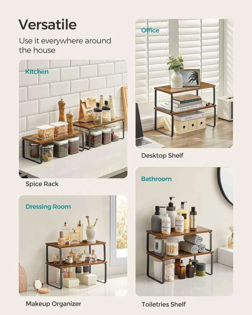 商品BreeBe|Set of 2 Kitchen Counter Shelves Ink Black and Rustic Brown,价格¥562,第3张图片详细描述