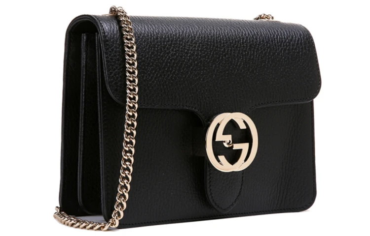 商品[国内直发] Gucci|古驰 双G链条肩带荔枝纹 牛皮 邮差包风琴包单肩斜挎包 小号 女款 黑色,价格¥7306,第5张图片详细描述
