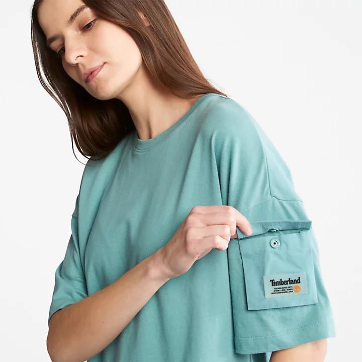Progressive Utility Pocket T-Shirt for Women in Teal商品第5张图片规格展示