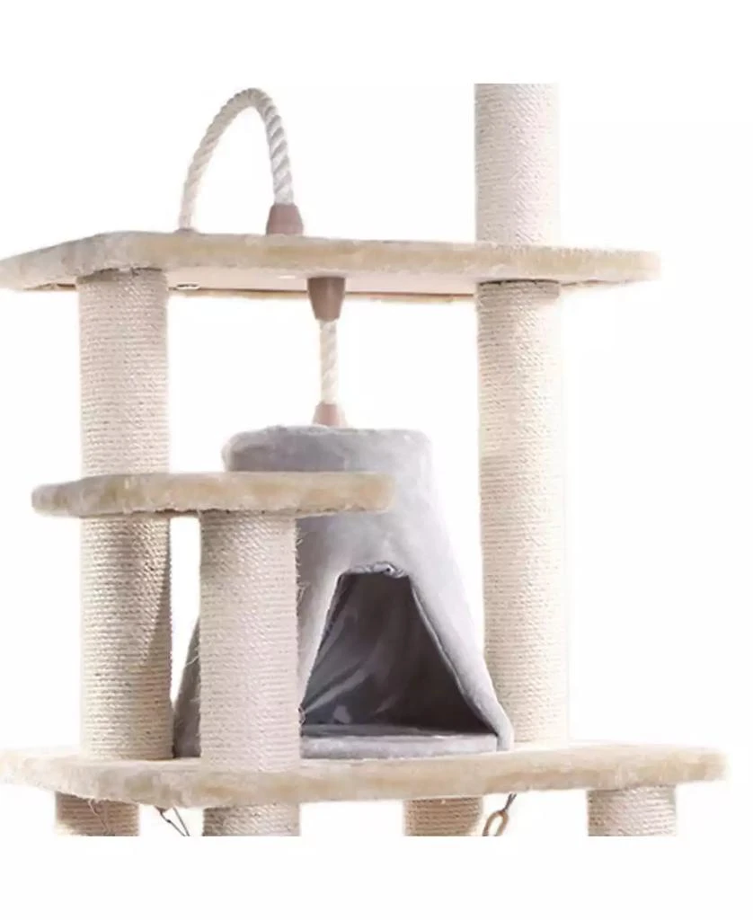 65" Real Wood Cat Tree With Rope, Hammock, Playhouse 商品