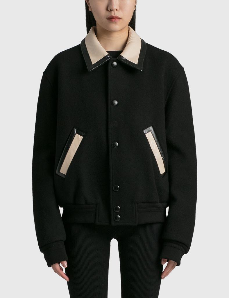 Butler Faux Leather Contrast Collar Wool Jacket商品第1张图片规格展示