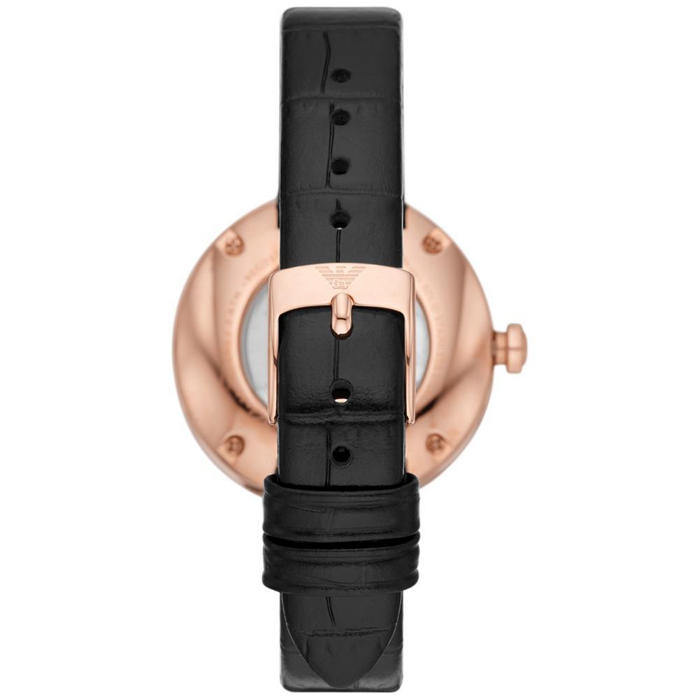 商品Emporio Armani|Women's Automatic Black Leather Strap Watch 34mm,价格¥3057,第5张图片详细描述