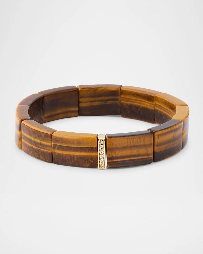 商品Sydney Evan|Men's Tiger's Eye Rectangle Beaded Bracelet with 14K Gold Diamond Pave,价格¥6486,第1张图片