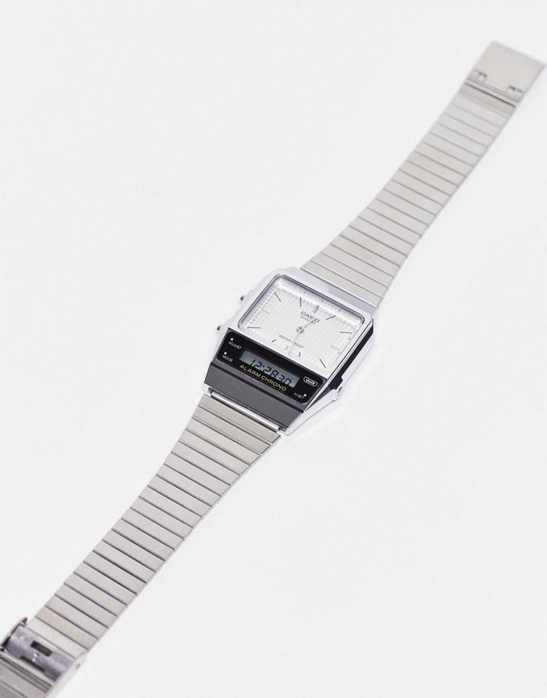 Casio vintage style watch with grid face in silver Exclusive at ASOS商品第4张图片规格展示