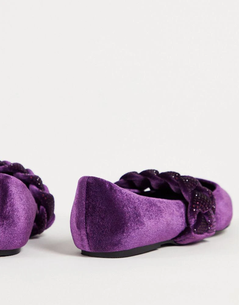 商品ASOS|ASOS DESIGN Wide Fit Liberty plaited pointed ballet flats in purple velvet,价格¥111,第4张图片详细描述