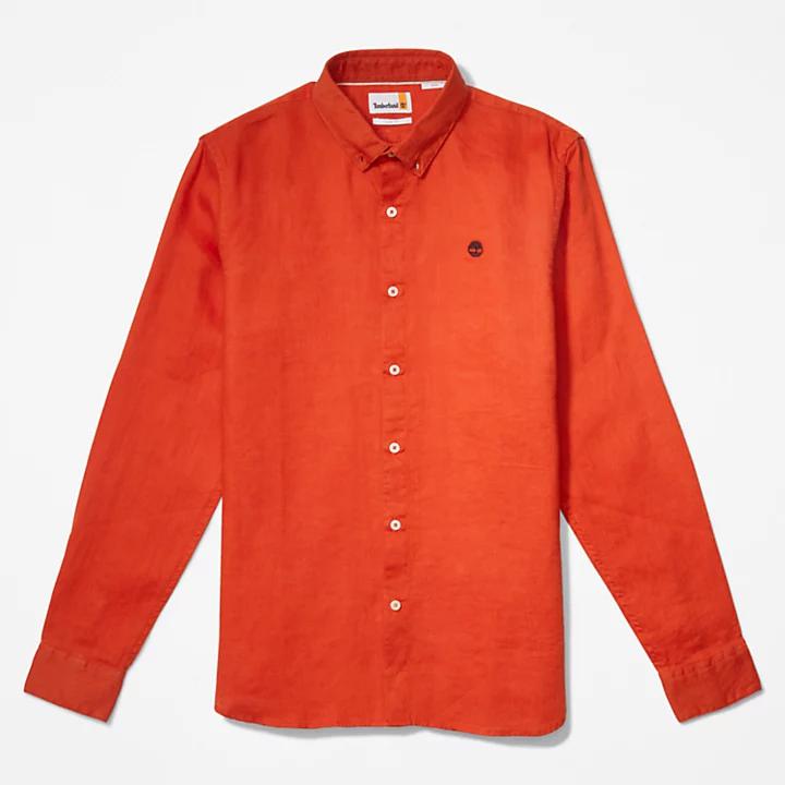 Mill River Slim-Fit Linen Shirt for Men in Orange商品第6张图片规格展示
