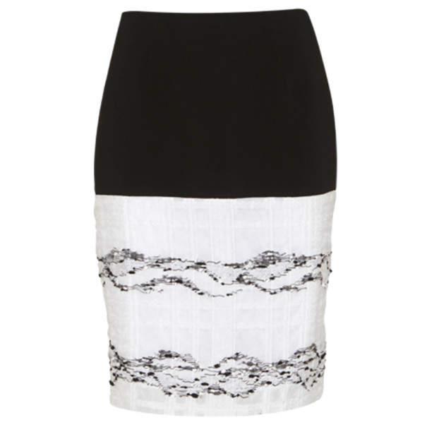 Prabal Gurung Black and White Wool-Crepe Organza-Trim Skirt L商品第1张图片规格展示