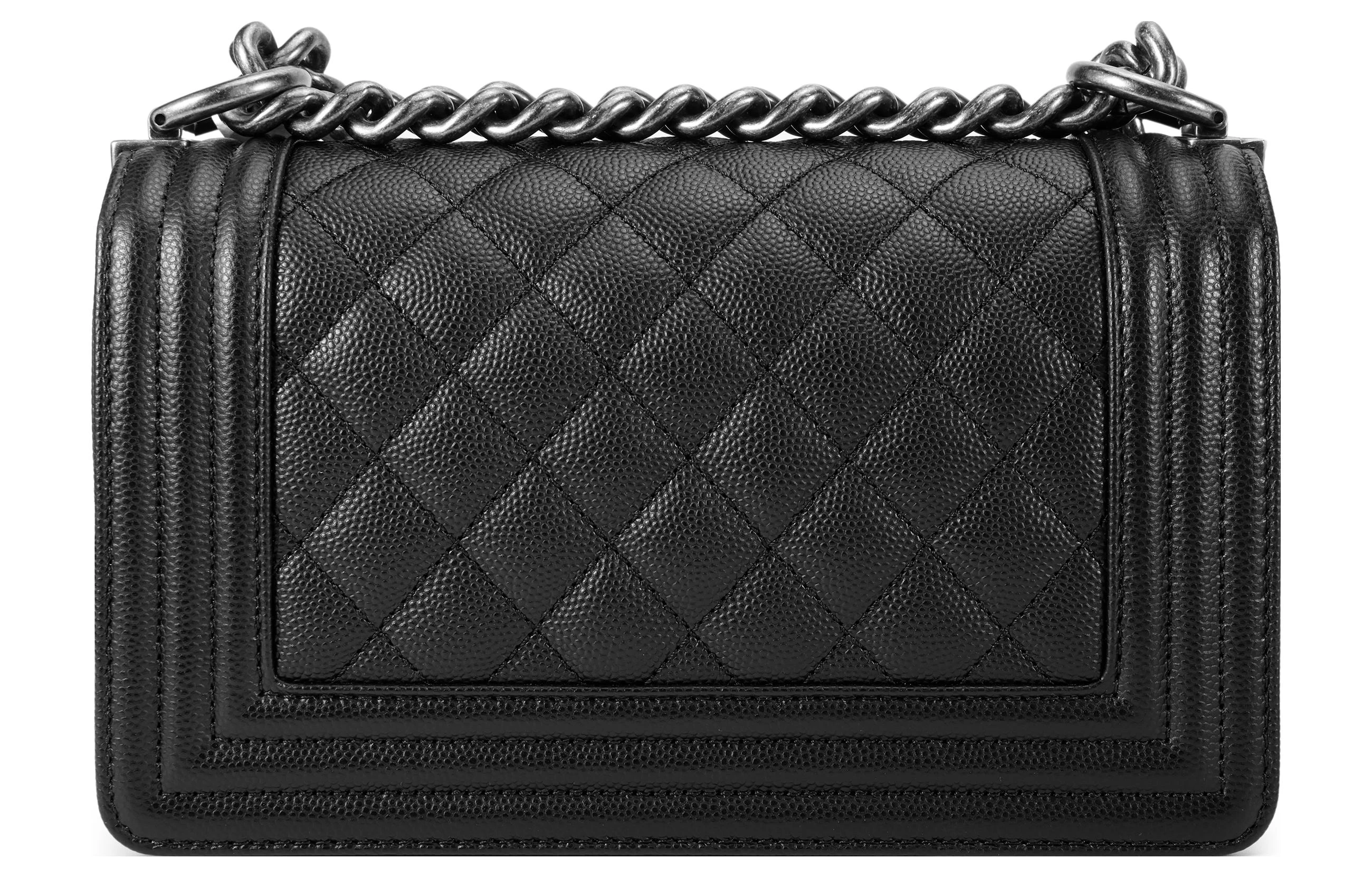 商品[国内直发] Chanel|香奈儿 LEBOY 复古做旧银扣 荔枝纹颗粒牛皮 手提单肩斜挎包 小号 女款 黑色,价格¥47221,第4张图片详细描述