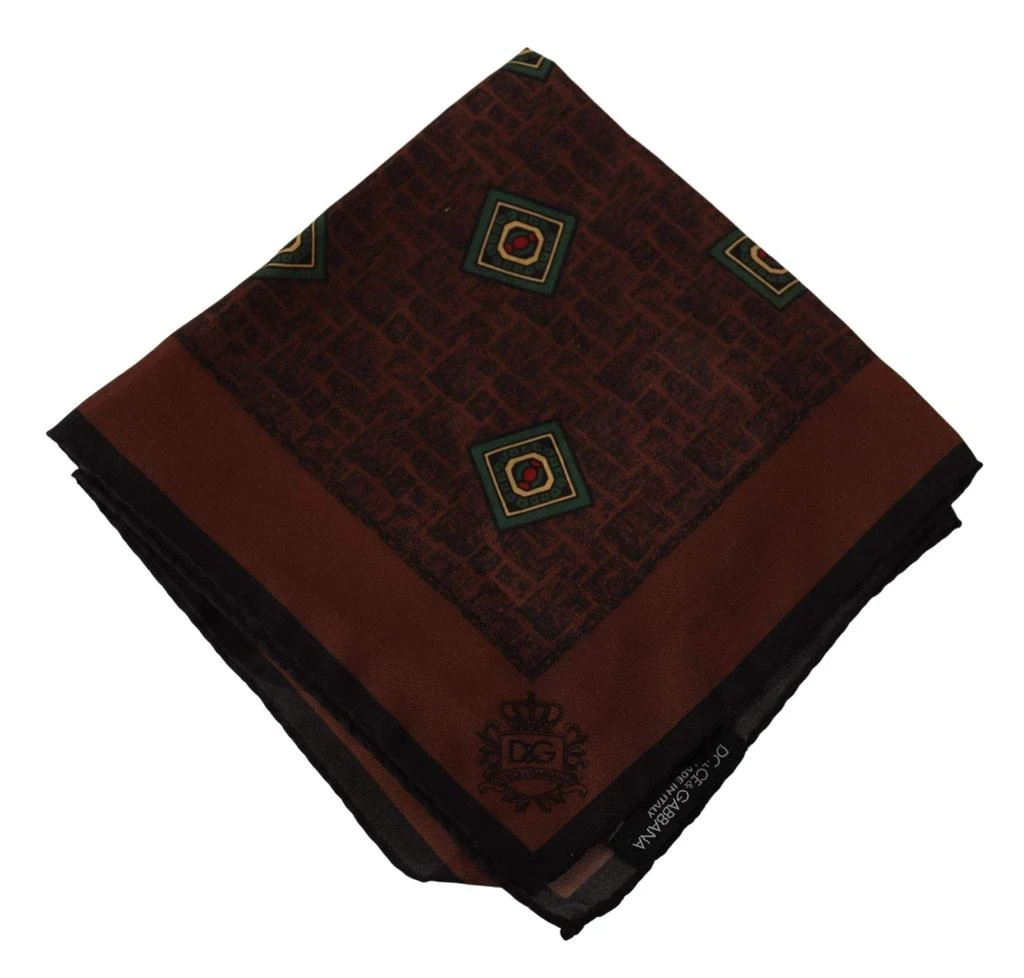 商品Dolce & Gabbana|Dolce & Gabbana Brown Patterned Silk Square Handkerchief Scarf,价格¥979,第2张图片详细描述