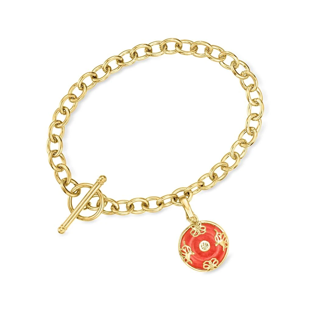 商品Ross-Simons|Ross-Simons Red Jade "Good Fortune" Removable Butterfly Charm Bracelet in 18kt Gold Over Sterling,价格¥787,第1张图片