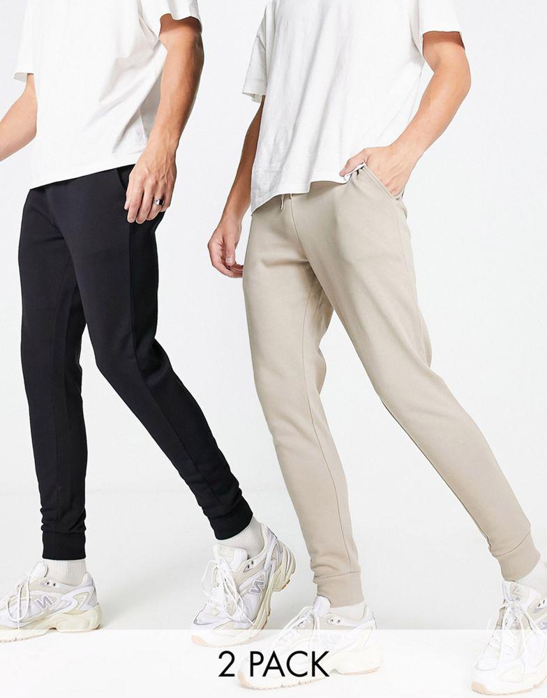 商品ASOS|ASOS DESIGN 2 pack skinny joggers in beige/black,价格¥284,第1张图片