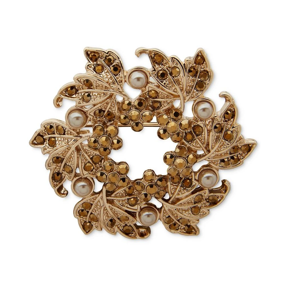 商品Anne Klein|Gold-Tone Crystal & Imitation Pearl Wreath Pin,价格¥105,第1张图片