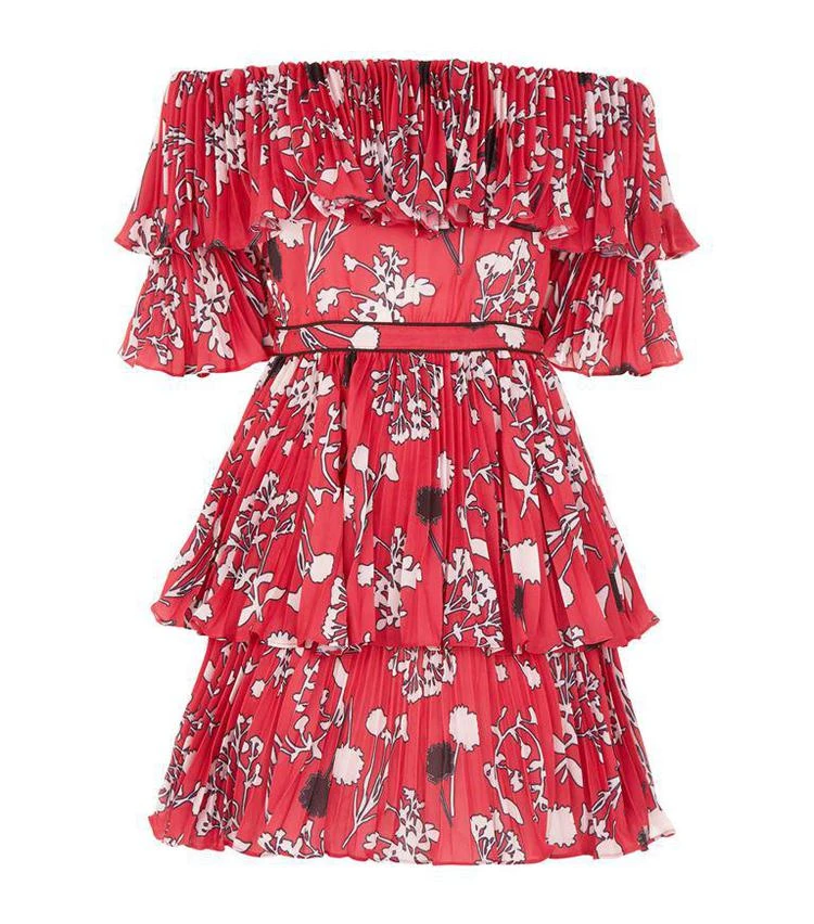 商品Self Portrait|Floral Pleated Off-The-Shoulder Dress,价格¥1222,第1张图片