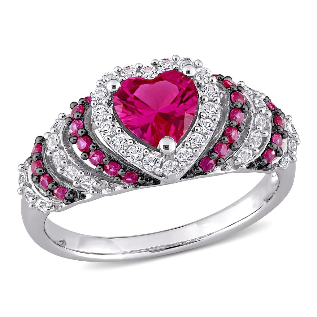 商品Mimi & Max|1 3/4ct TGW Created Ruby and Created White Sapphire Heart Halo Vintage Ring in Sterling Silver,价格¥520,第1张图片