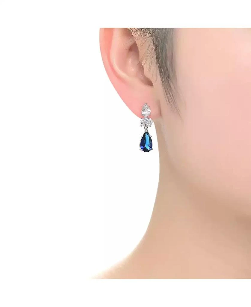 商品Genevive|Radiant White Gold Plated Drop Earrings in Sterling Silver with Pear Shape and Oval Cubic Zirconia,价格¥257,第2张图片详细描述