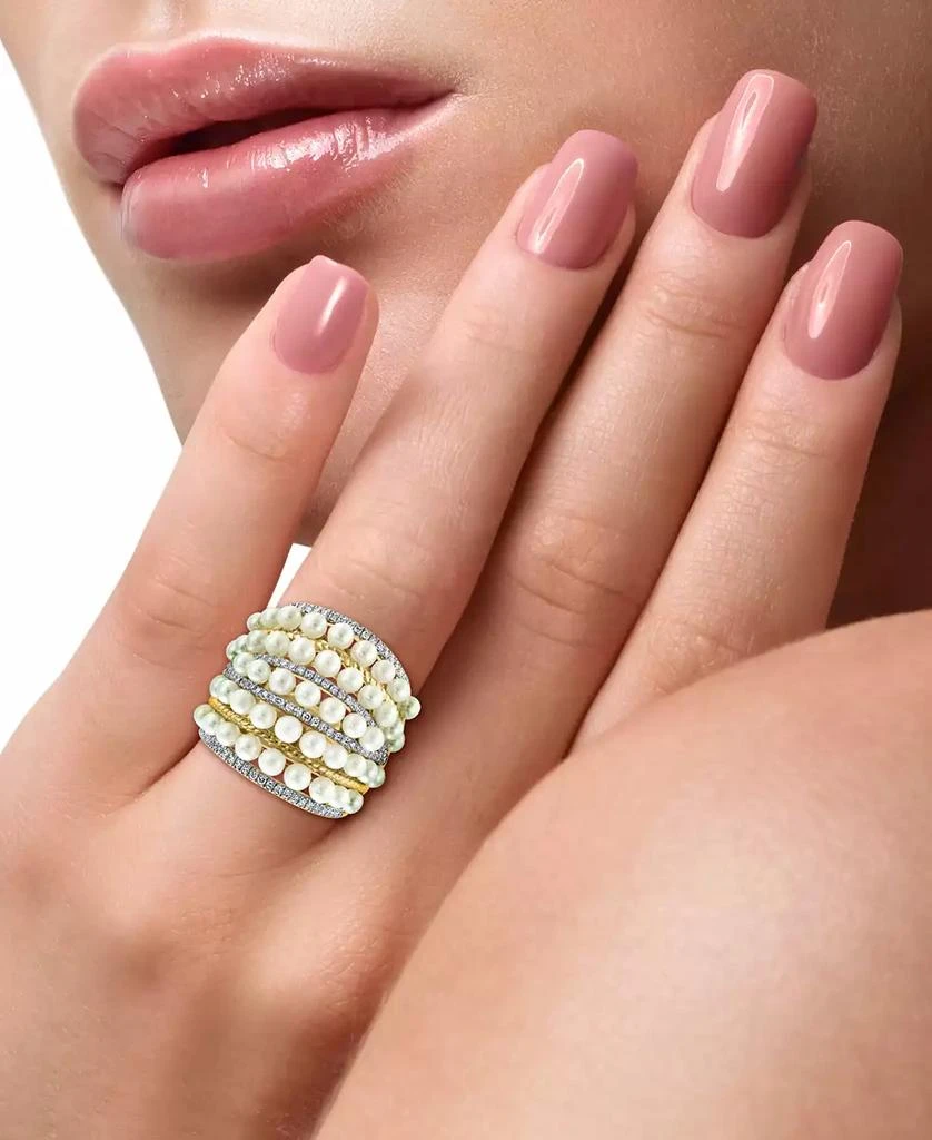 商品Effy|EFFY® Cultured Freshwater Pearl (4mm) & Diamond (3/8 ct. t.w.) Multirow Statement Ring in 14k Gold,价格¥15040,第2张图片详细描述