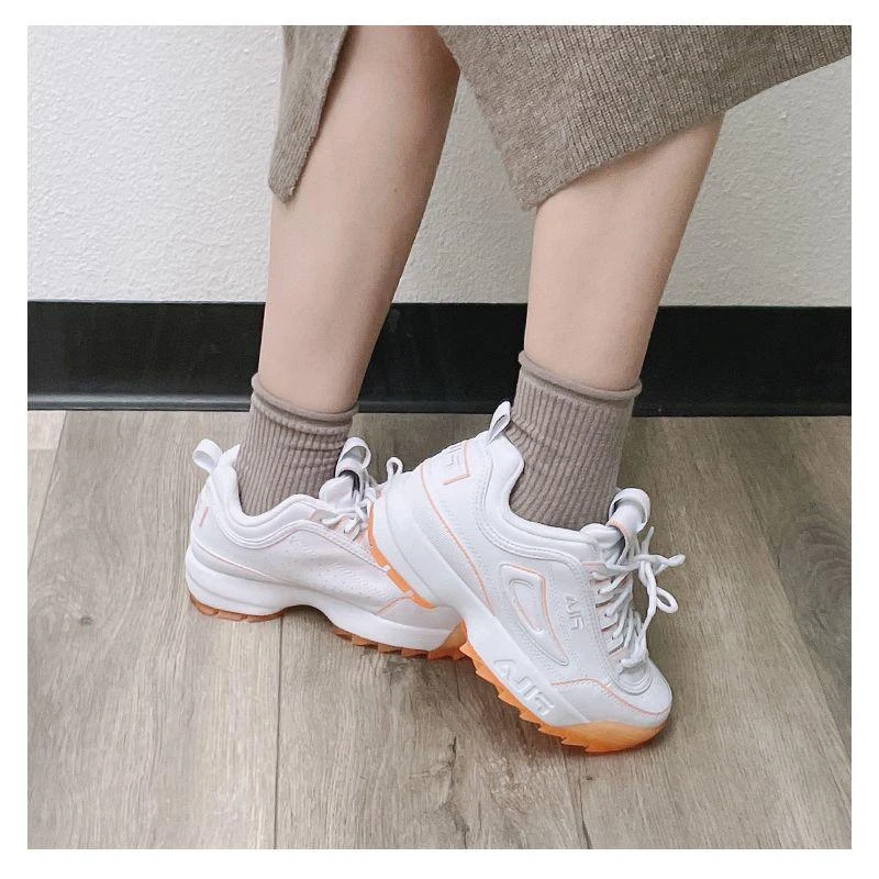 商品Fila|斐乐Fila 女鞋春夏休闲鞋复古增高运动老爹鞋 白色黄边,价格¥700,第12张图片详细描述