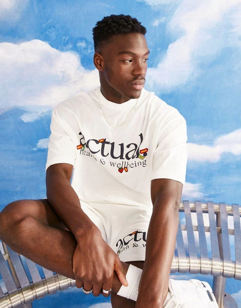 商品ASOS|ASOS Actual co-ord oversized t-shirt with actual health & wellbeing sticker print in ecru,价格¥139,第1张图片