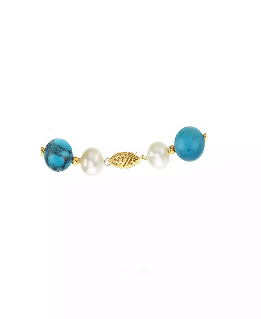 商品Macy's|White Freshwater Cultured Pearl (9-9.5mm) with Turquoise Howlite (10mm), and Gold Beads (3mm) 18" Necklace in 14k Yellow Gold,价格¥1568,第3张图片详细描述