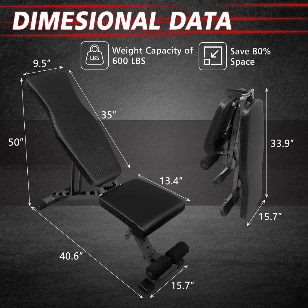 商品Streamdale Furniture|Streamdale Foldable Sit-Up Bench with 6 Back and 4 Seat Positions,价格¥1053,第2张图片详细描述