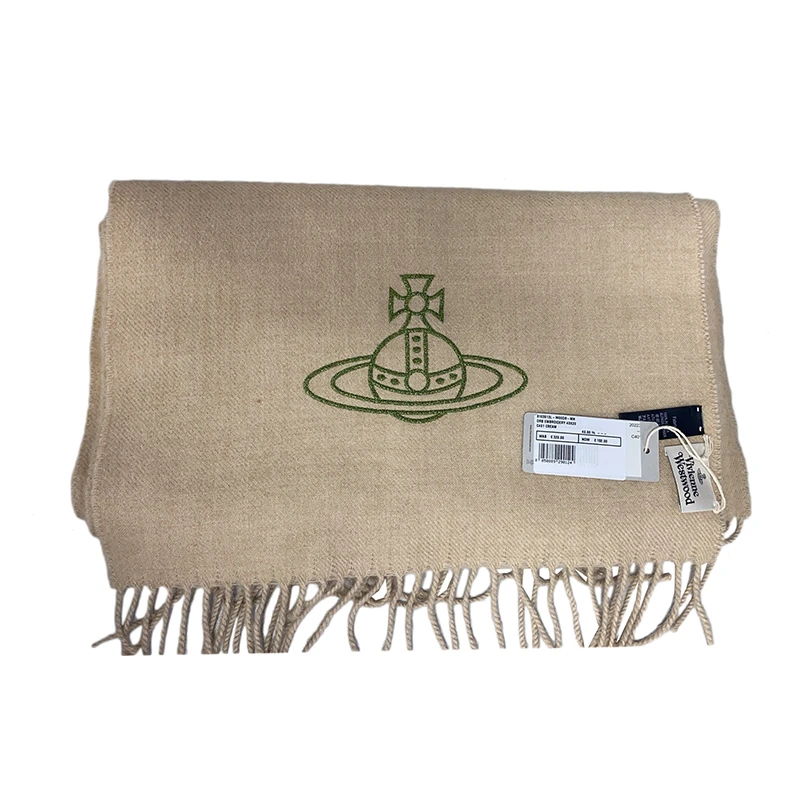 商品Vivienne Westwood|【现货】西太后 男女褐色羊毛绿标图流苏围巾,价格¥1687,第1张图片