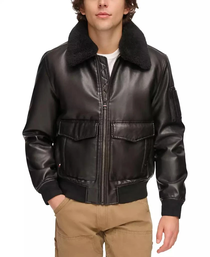 商品Tommy Hilfiger|Men's Faux-Fur-Trim Faux-Leather Bomber Jacket,价格¥748,第1张图片