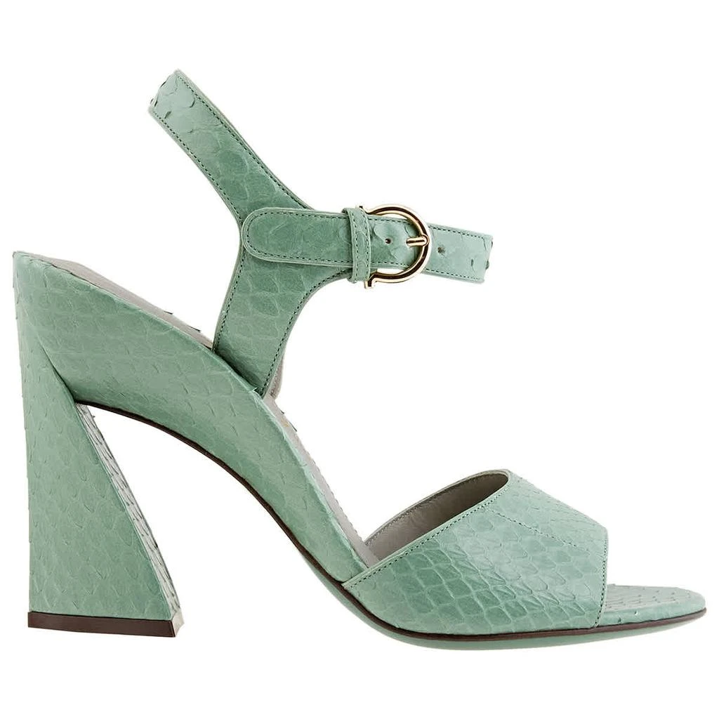 商品Salvatore Ferragamo|Ladies Sculpted Heel Leather Sandals In Green,价格¥3299,第1张图片