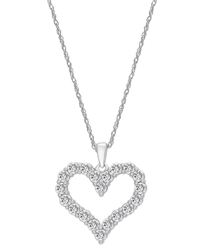 商品Macy's|Diamond Open Heart Pendant Necklace (1 ct. t.w.) in 14k White or Yellow Gold, 18" + 2" extender,价格¥24929,第1张图片