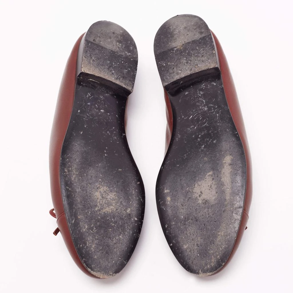Chanel Brown Leather CC Bow Cap Toe Ballet Flats Size 36 商品