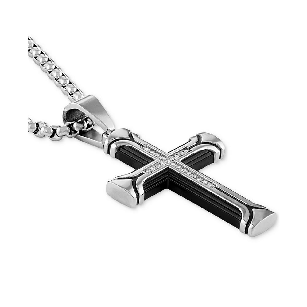 Diamond Cross 22" Pendant Necklace (1/10 ct. t.w.) in Ion-Plated Stainless Steel, Created for Macy's商品第2张图片规格展示