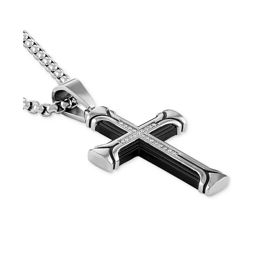 商品Esquire Men's Jewelry|Diamond Cross 22" Pendant Necklace (1/10 ct. t.w.) in Ion-Plated Stainless Steel, Created for Macy's,价格¥2388,第2张图片详细描述