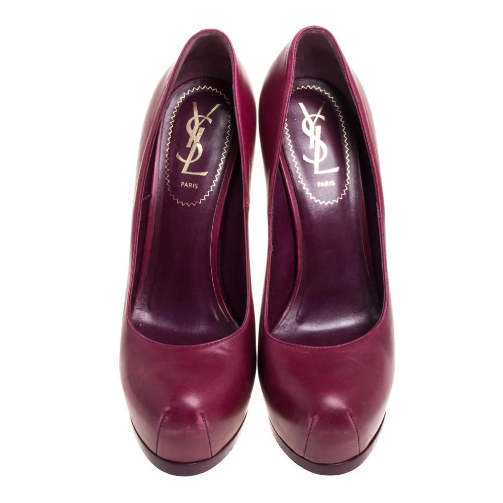 商品[二手商品] Yves Saint Laurent|Saint Laurent Burgundy Leather Tribtoo Platform Pumps Size 37,价格¥1176,第3张图片详细描述