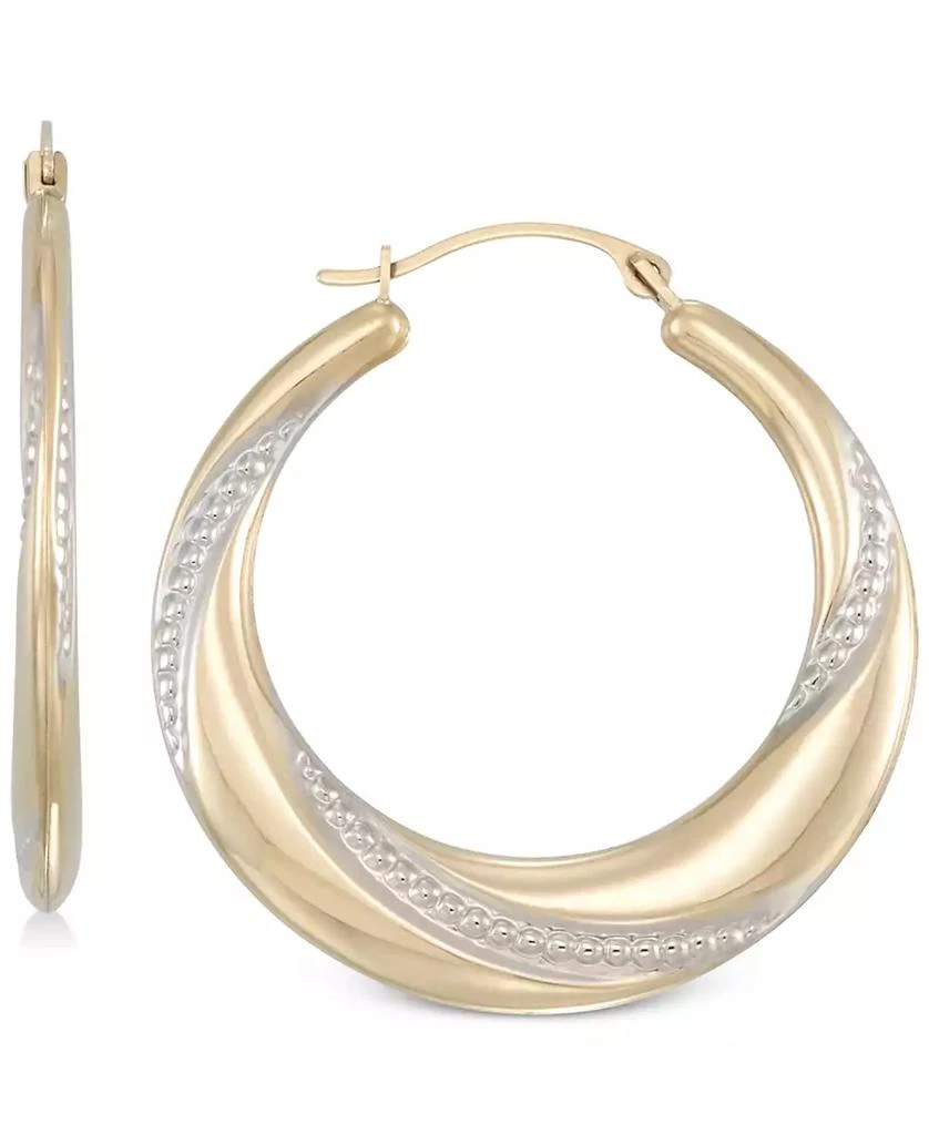 商品Macy's|Two-Tone Polished & Textured Hoop Earrings in 10k Gold & White Gold,价格¥1122,第1张图片