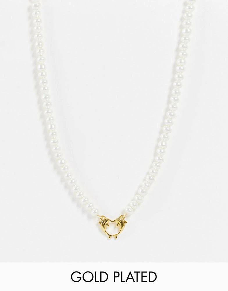 商品ASOS|ASOS DESIGN 14k gold plated necklace with glass pearls and dolphin pendant,价格¥48,第1张图片